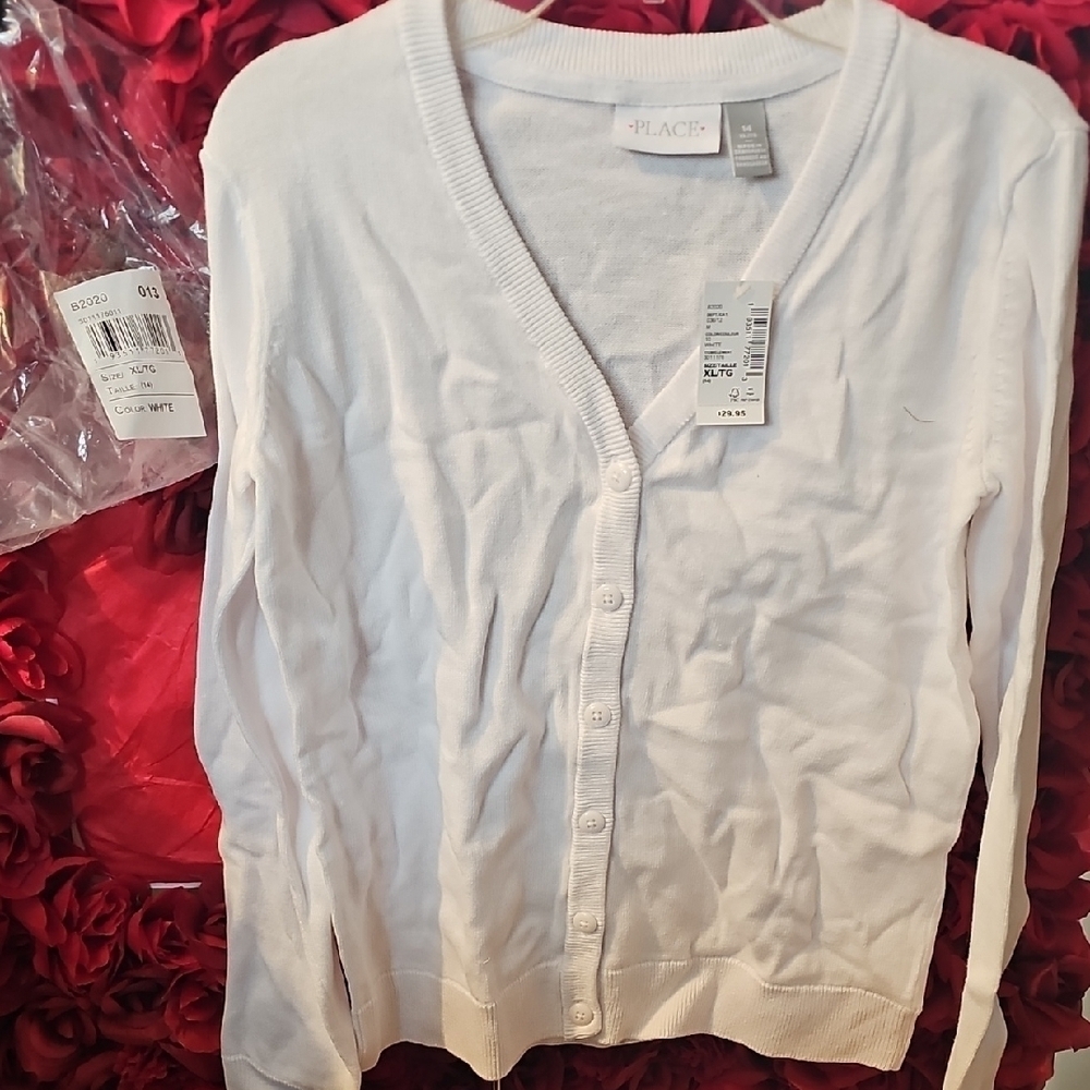 PLACE NWT Girls White Cardigan Button Up Sweater Size XLarge (14)
